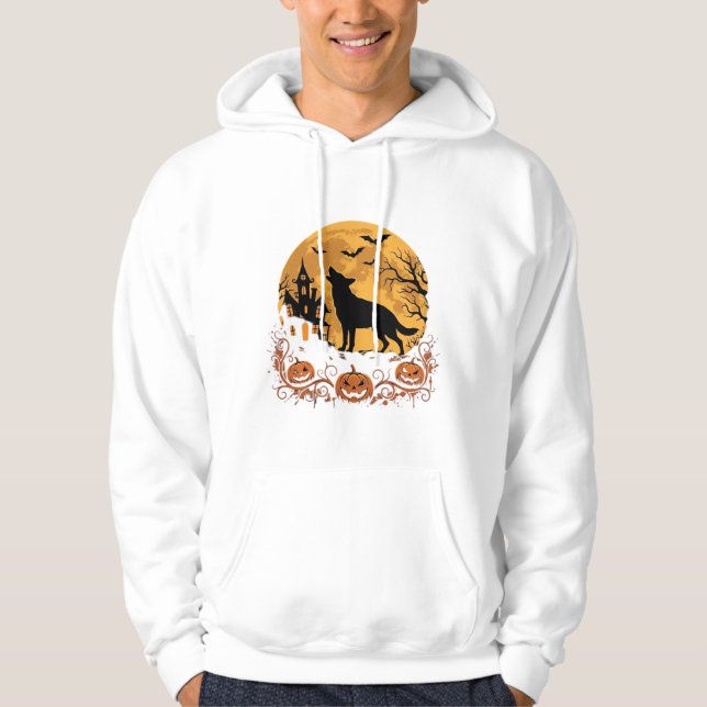 Tysk schäfer Halloween Moon Pumpkin Design_1 Hoodie (Framsida)