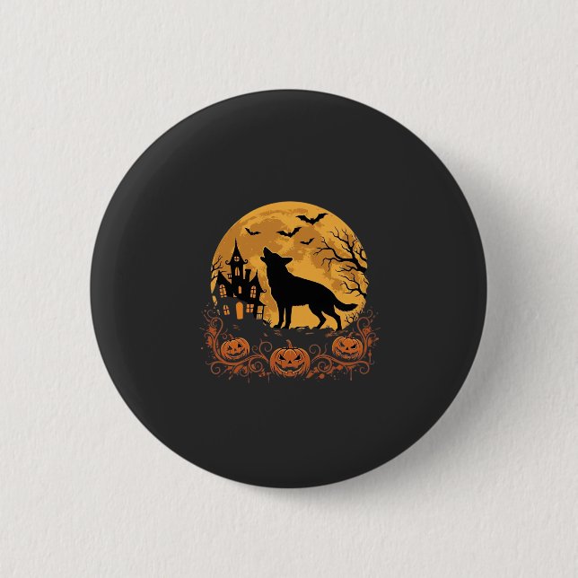 Tysk schäfer Halloween Moon Pumpkin Design_1 Knapp (Framsida)