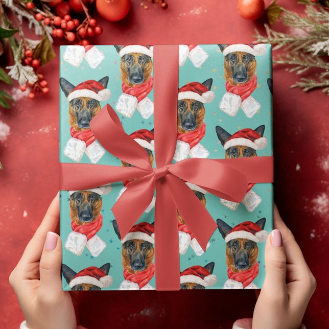 Tysk Schäfer Jul Akvarell Hundraser Presentpapper (Skapare uppladdad)