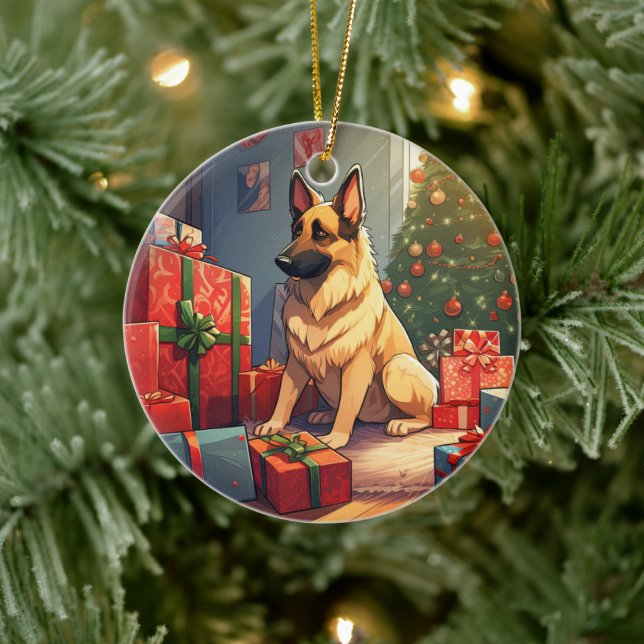Tysk schäfer jul hund ornament, hund älskare julgransprydnad keramik (Träd)