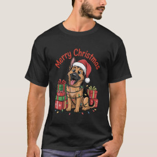 Tysk Schäfer Santa Hatt Jul Xmas Hundälskare T Shirt