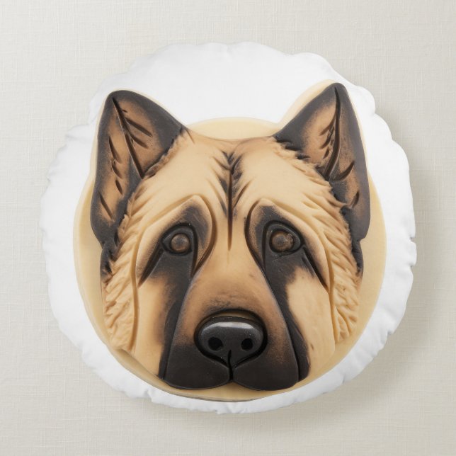 Tysk Schäferhund 3D Inspirerad Rund Kudde (Framsidan)