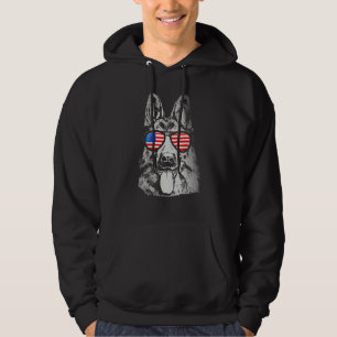 Tysk Schäferhund 4 juli amerikansk flagga USA Hoodie