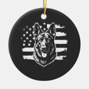 Tysk schäferhund Älskare USA Amerikansk Flagga 4 j Julgransprydnad Keramik
