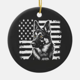 Tysk schäferhund-älskare USA Amerikansk flagga Julgransprydnad Keramik