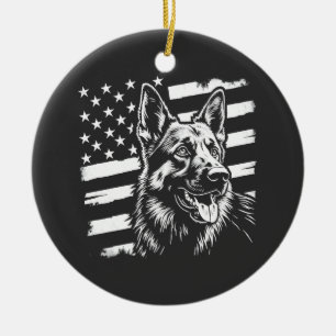 Tysk schäferhund-älskare USA Amerikansk flagga Julgransprydnad Keramik