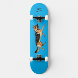 Tysk Schäferhund Bild Monogram Blå Mini Skateboard Bräda 18,5 Cm