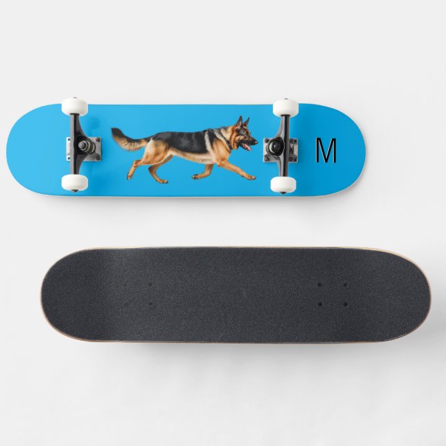 Tysk Schäferhund Bild Monogram Blå Mini Skateboard Bräda 18,5 Cm (Horz)