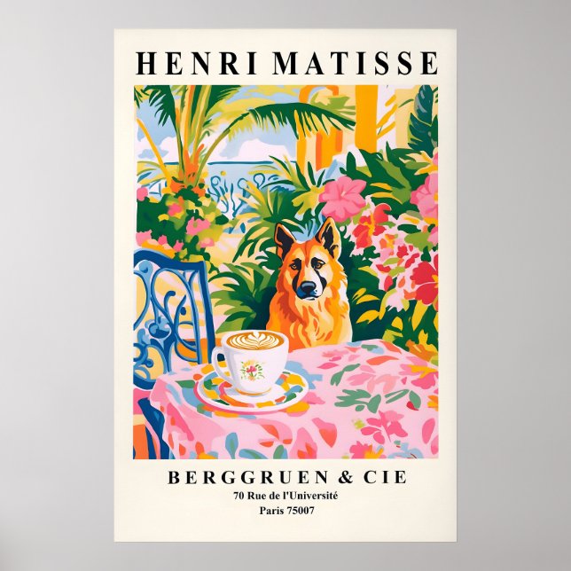 Tysk Schäferhund Dricker Kaffe Konsttryck Matisse Poster (Framsidan)