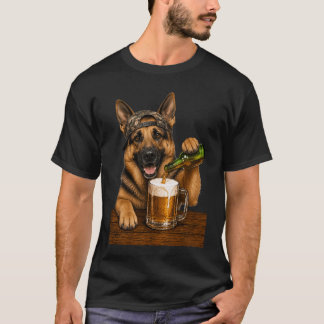 Tysk Schäferhund Dricker Öl Rolig Hund Meme Pappa T Shirt