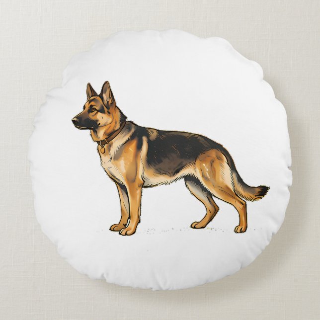 Tysk Schäferhund Dubbelsidig Kudd Rund Kudde (Framsidan)