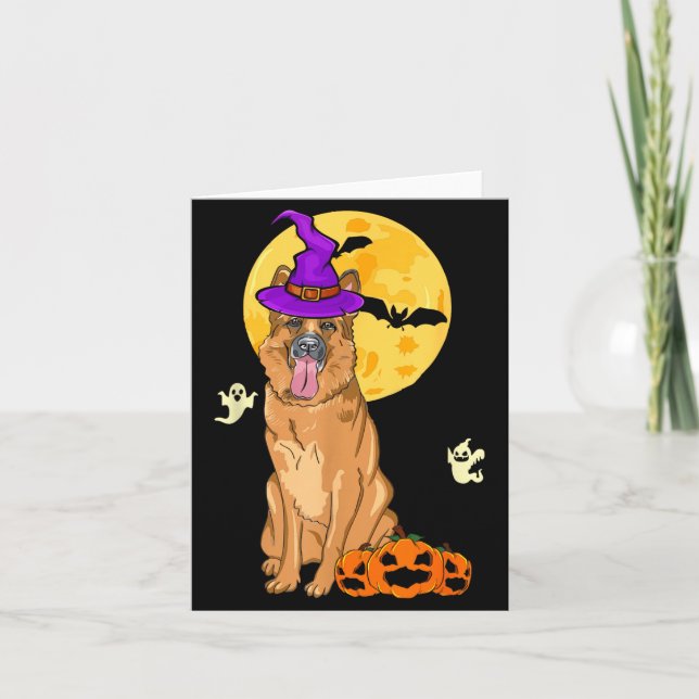 Tysk Schäferhund Fawn Häxa Halloween Kostym Hund Kort (Framsida)