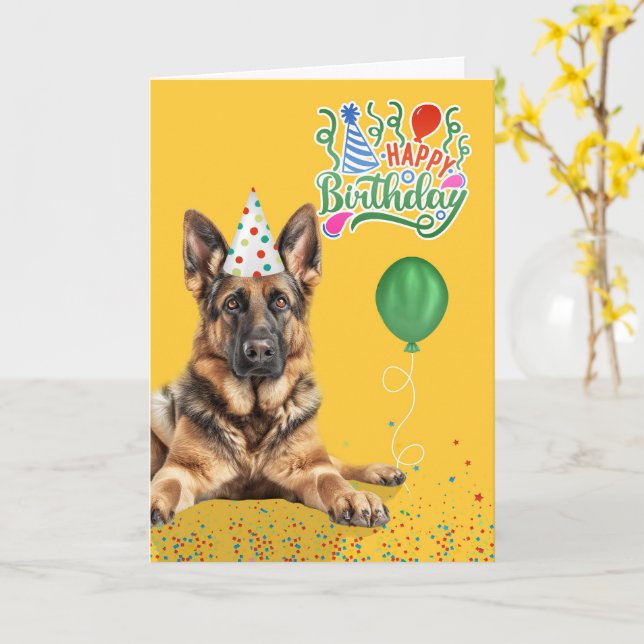 Tysk Schäferhund Födelsedagsfest Hatt Gul Födelsed Kort (Gul blomma)