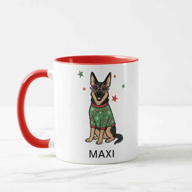 Tysk Schäferhund ful julsvettar hund Mugg (Vänster)