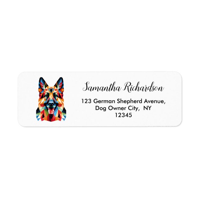 Tysk Schäferhund Geometrisk Returadress Etikett (Framsidan)