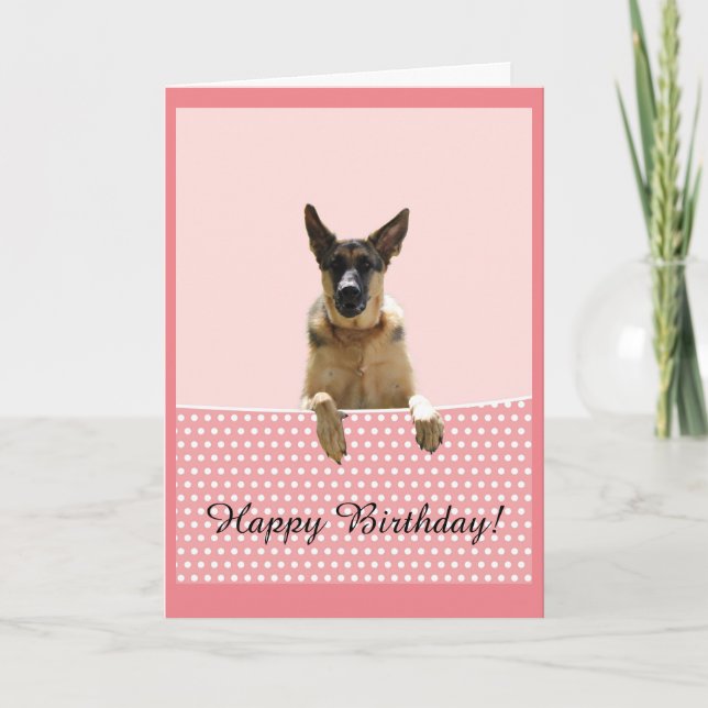 Tysk Schäferhund Glad födelsedag Rosa prickar Kort (Framsida)
