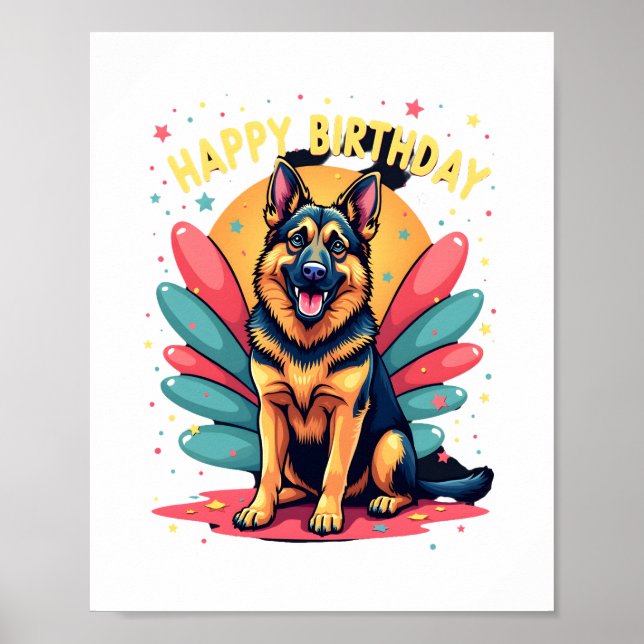 Tysk Schäferhund Glad födelsedagskalas Shep Kläder Poster (Framsidan)