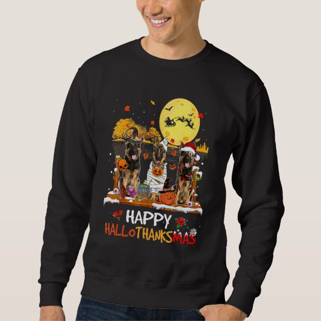 Tysk Schäferhund Glad Hallothanksmas Halloween Tac Lång Ärmad Tröja (Framsida)
