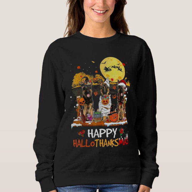 Tysk Schäferhund Glad Hallothanksmas Halloween Tha T Shirt (Framsida)
