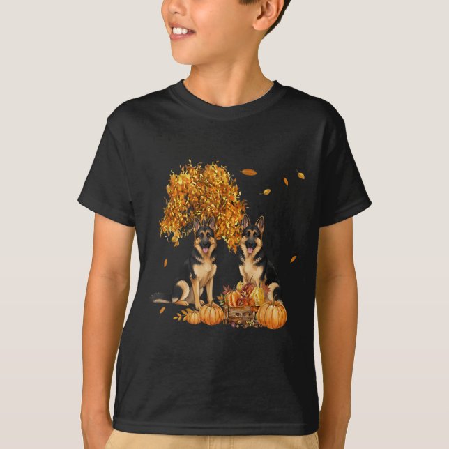 Tysk Schäferhund Höstlöv Fall Hund Halloween T Shirt (Framsida)