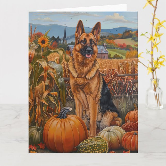 Tysk Schäferhund Höstskörd Tacksägelse Kort (Gul blomma)