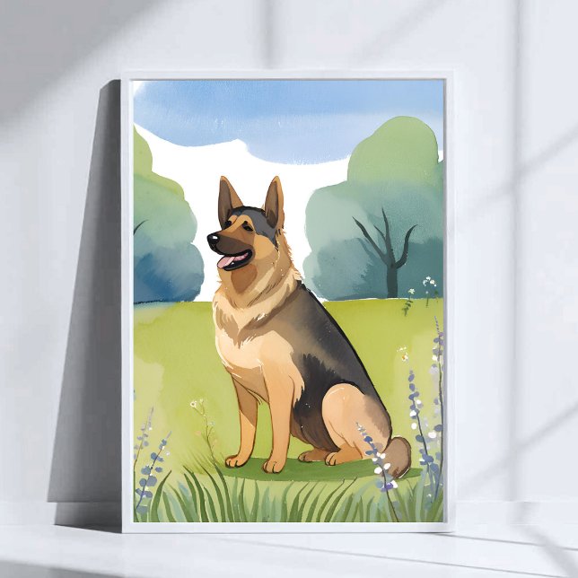 Tysk Schäferhund | Hund Akvarellmålning Poster (Skapare uppladdad)