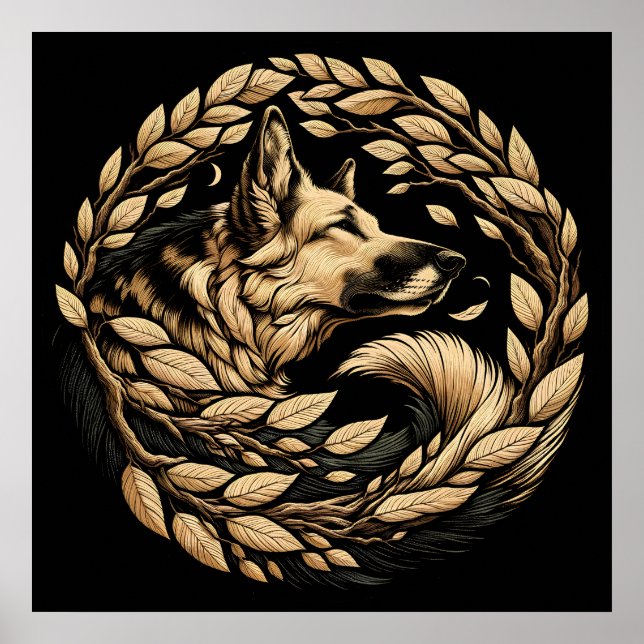 Tysk Schäferhund Hund konst flora tyska schäferhun Poster (Framsidan)