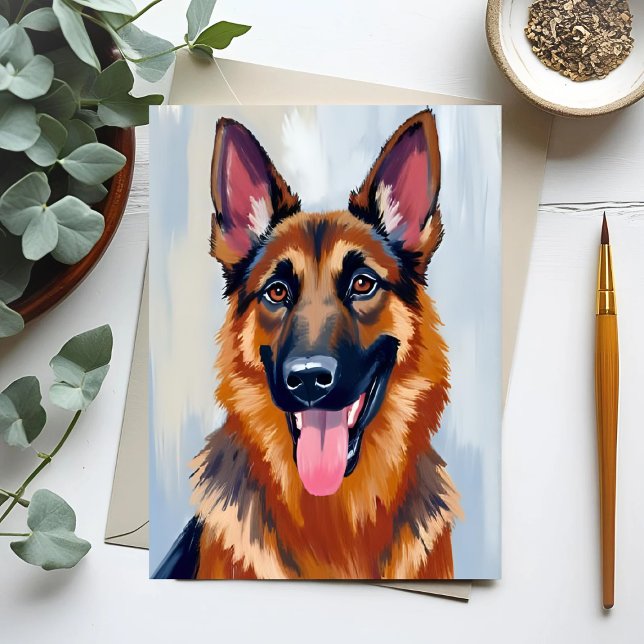 Tysk Schäferhund | Hund Vattenfärg Husdjur Vykort (Skapare uppladdad)