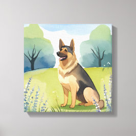 Tysk Schäferhund | Hund Vattenfärg Målning Canvastryck