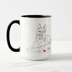 Tysk schäferhund husdjur linje konst med namn mugg