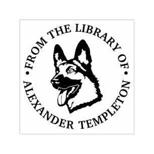 Tysk Schäferhund Huvud Bibliotek Bok Namn Självfärgande Stämpel