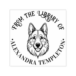 Tysk Schäferhund Huvud Bibliotek Bok Namn Självfärgande Stämpel