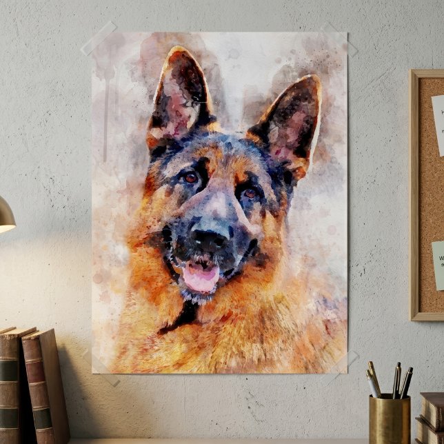 Tysk schäferhund i akvarellporträtt poster (German Shepherd Dog in Watercolor Portrait. Poster)