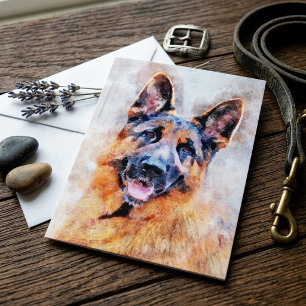 Tysk schäferhund i akvarellporträtt tack kort