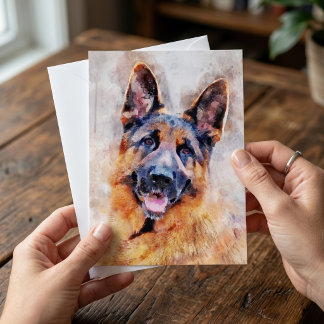 Tysk schäferhund i akvarellporträtt vykort