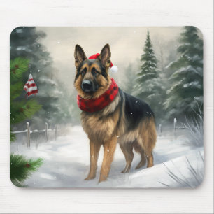 Tysk schäferhund i jul snö musmatta