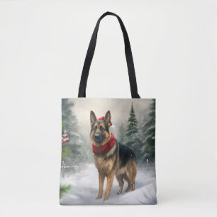 Tysk Schäferhund i jul snö Tygkasse