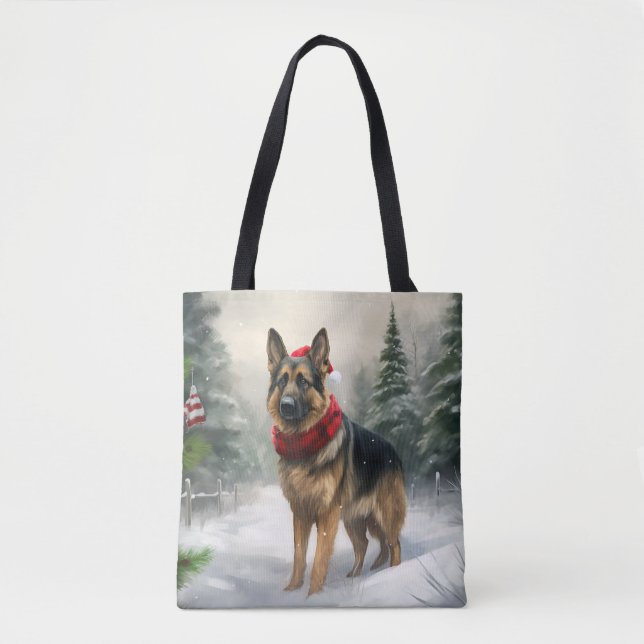 Tysk Schäferhund i jul snö Tygkasse (Framsida)