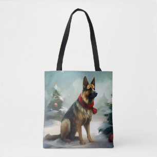 Tysk schäferhund i jul snö tygkasse