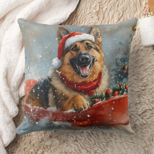 Tysk schäferhund i släde snö jul kudde (Filt)