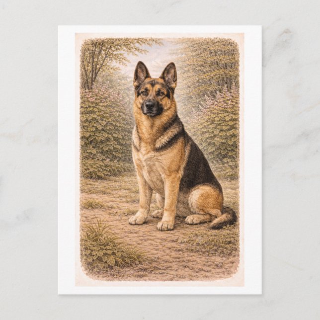 Tysk schäferhund i vintage-stil vykort (Framsida)