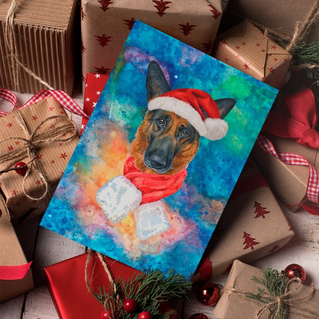 Tysk Schäferhund Jul Helg Vykort (Skapare uppladdad)