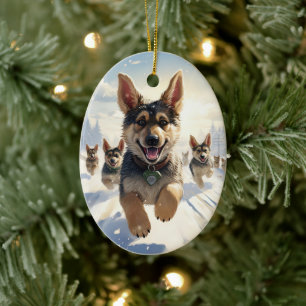 Tysk schäferhund jul husdjur ornament, hund älskar julgransprydnad keramik