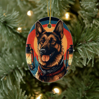 Tysk schäferhund jul husdjur ornament, hund älskar julgransprydnad keramik