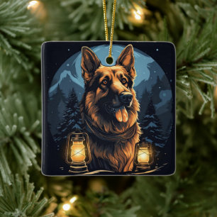 Tysk schäferhund jul husdjur ornament, hund älskar julgransprydnad keramik
