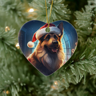 Tysk schäferhund jul husdjur ornament, hund älskar julgransprydnad keramik
