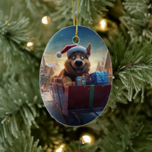 Tysk schäferhund jul husdjur ornament, hund älskar julgransprydnad keramik