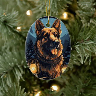 Tysk schäferhund jul husdjur ornament, hund älskar julgransprydnad keramik