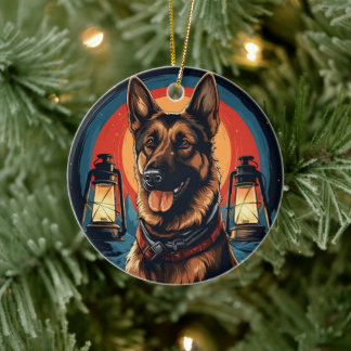 Tysk schäferhund jul husdjur ornament, hund älskar julgransprydnad keramik
