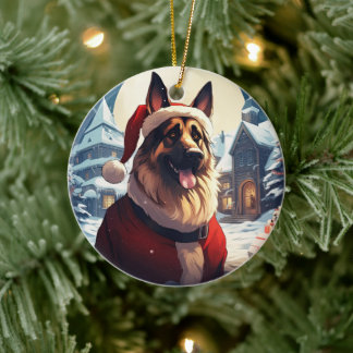 Tysk schäferhund jul husdjur prydnad, hund älskare julgransprydnad keramik